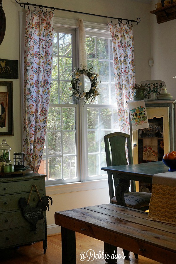 Pretty paisley tablecloth window treatments