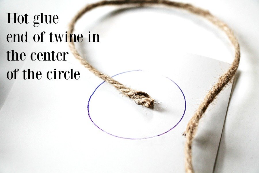Hot glue twine in center of the circle