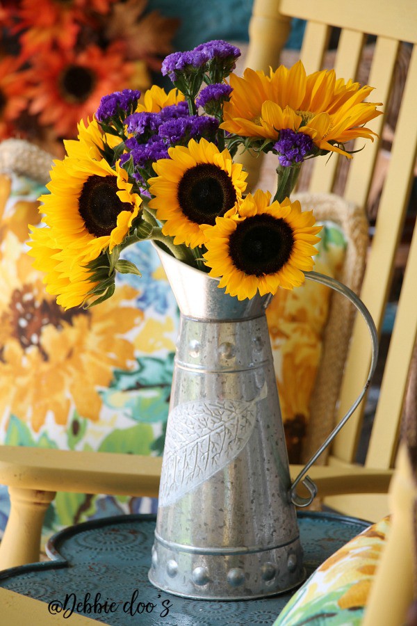 Fresh sunflowers on the porch