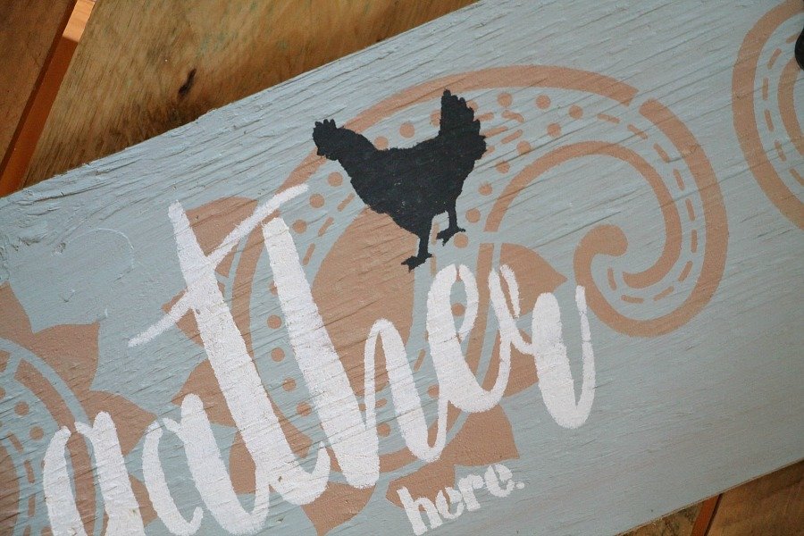 Debbiedoo's gather here stencil on wood sign