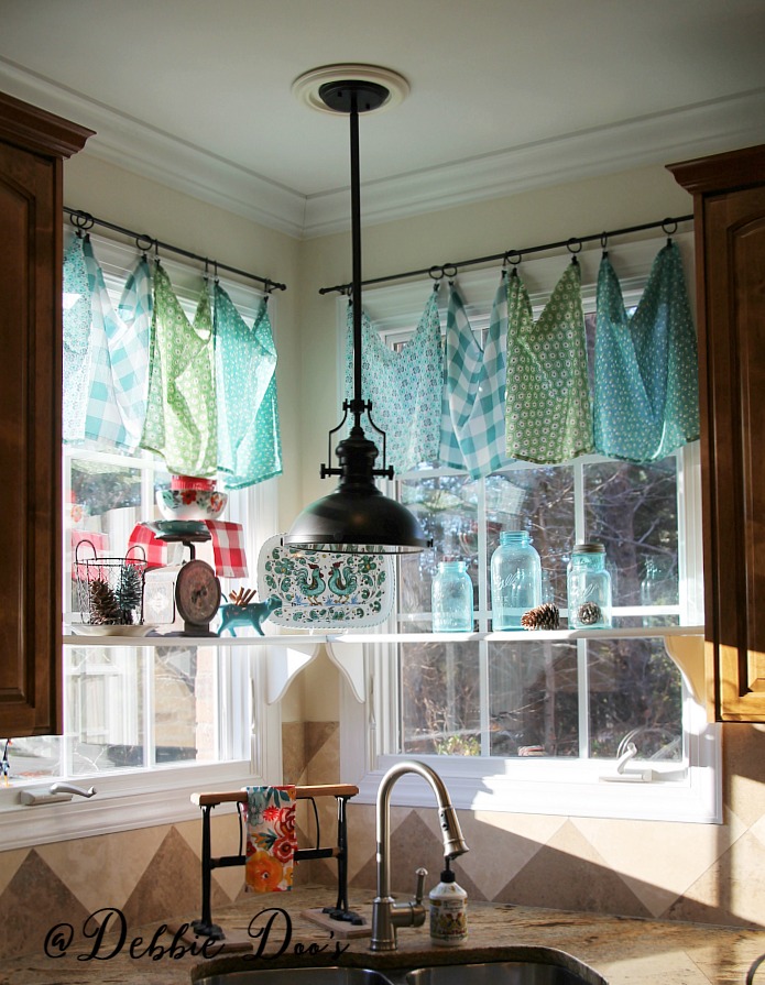Napkin window valances in a country kitchen