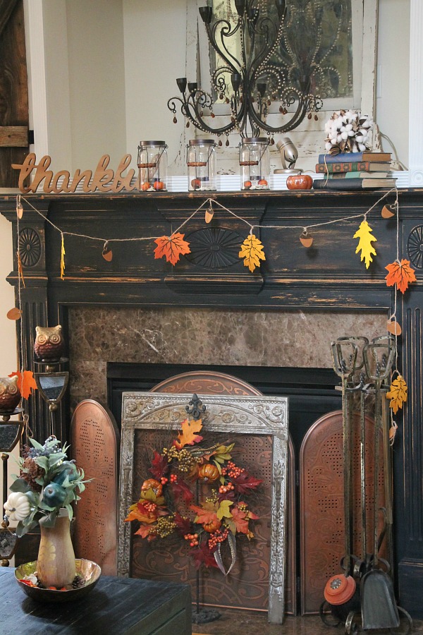 Rustic and simple fall decor in the family room