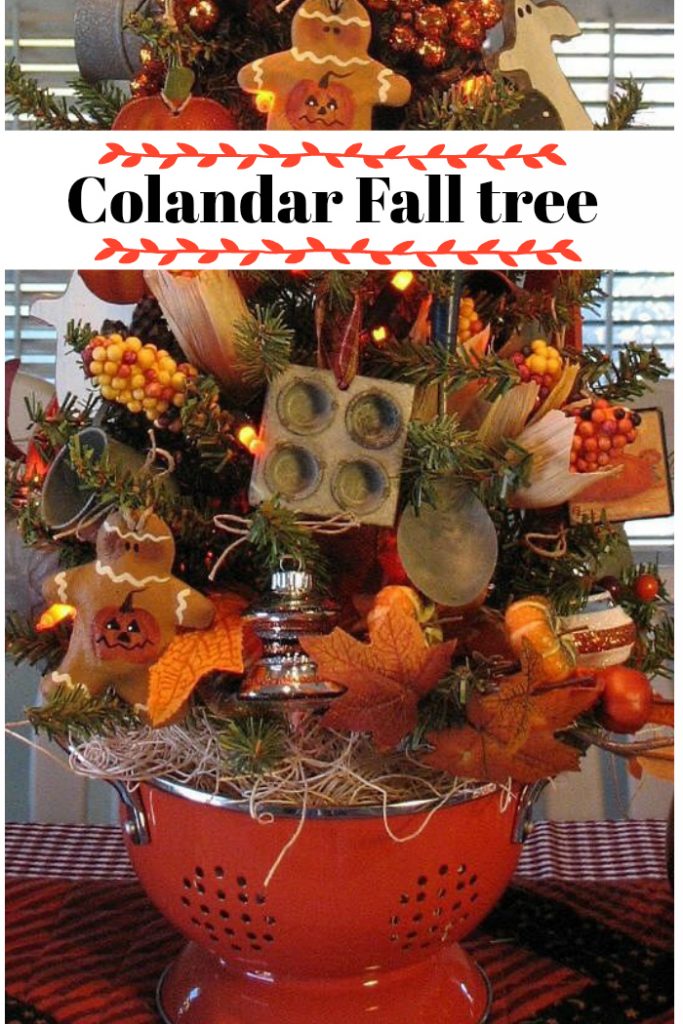 Fall Colander Kitchen tree for the fall season with dollar tree and other kitchen accessories
