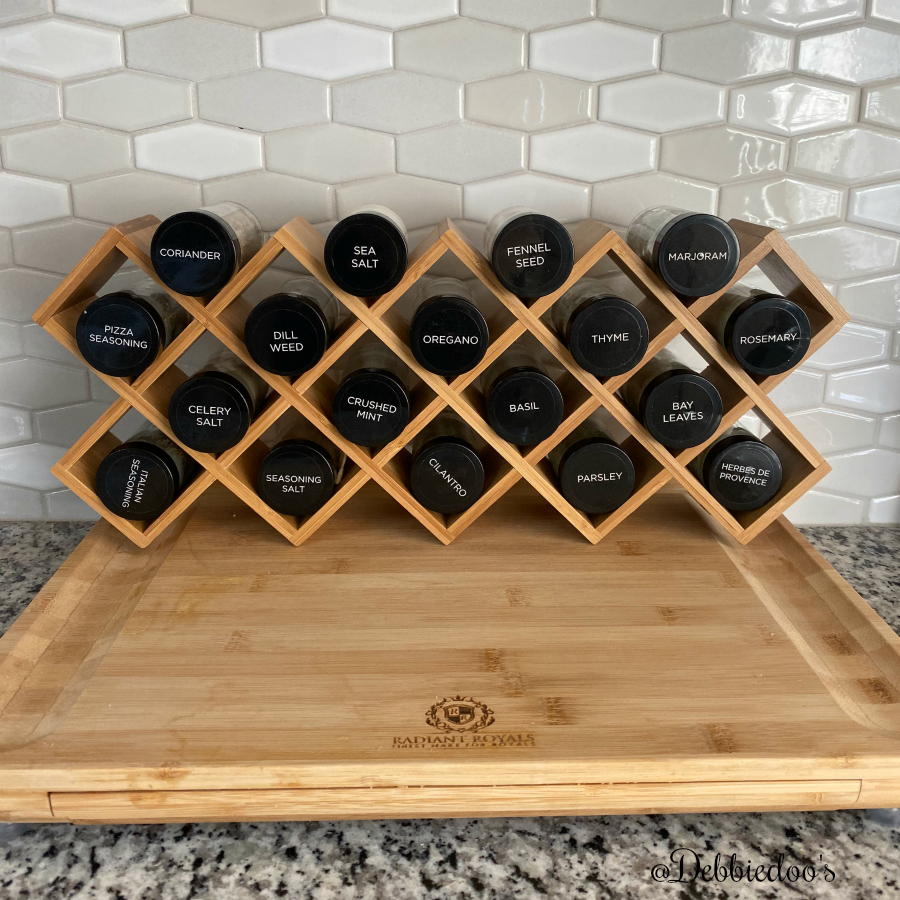 Bamboo spice rack cris cross style with five year free refills