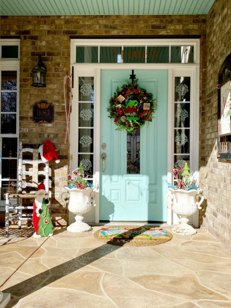 Fun and colorful Christmas porch decor