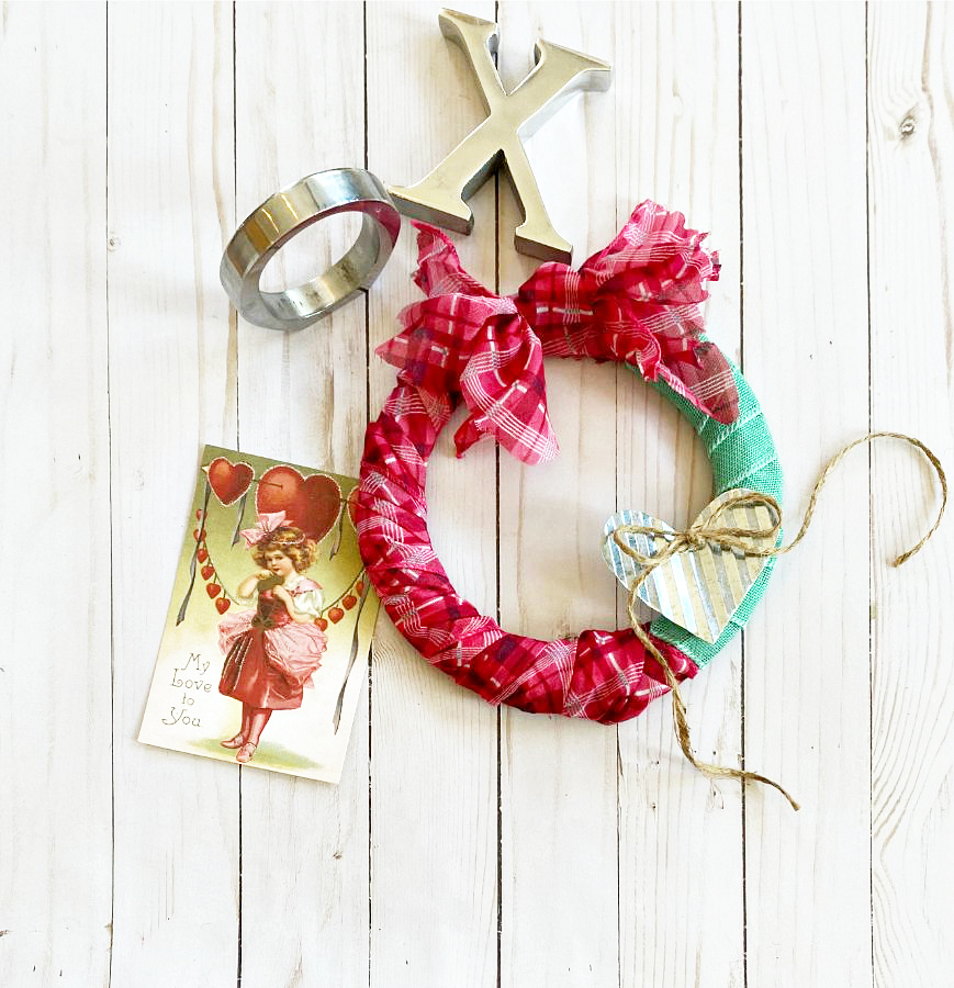 Dollar tree Valentine wreath with a scarf