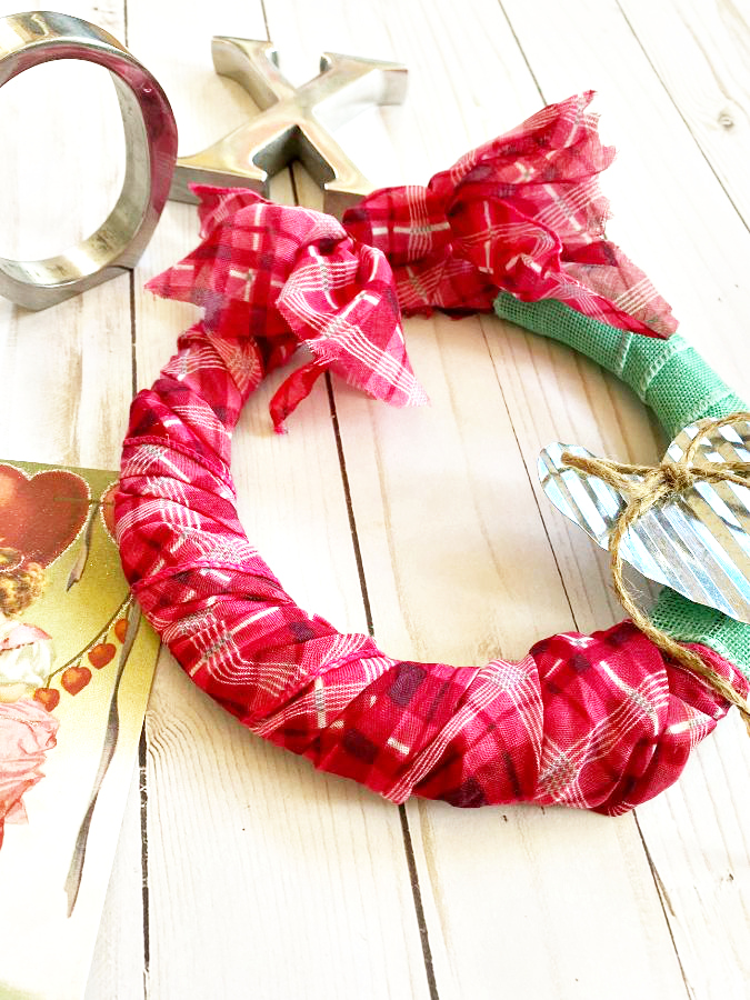 Dollar tree Valentine wreath with a scarf