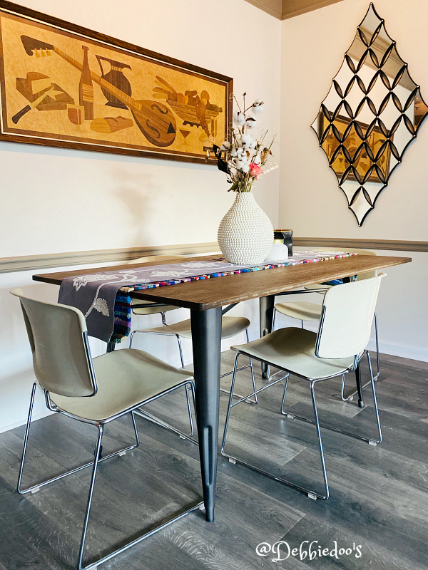 Boho dining room with steel case dining chairs